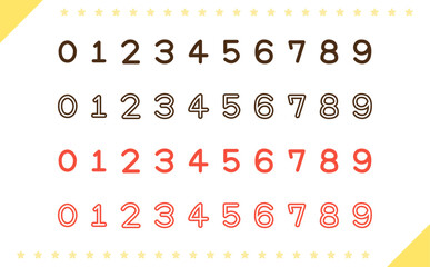 かわいいシンプルな赤と黒の手書きの数字セット