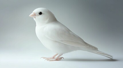 A pure white songbird profile view against a neutral background.