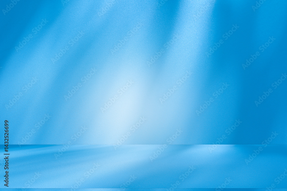 Poster Wall interior background, studio and backdrops show products. with soft light shadow from window color blue and white. background for text insertion and presentation of product	