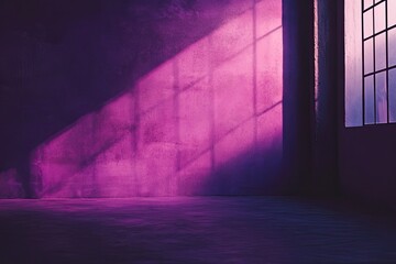 A gentle purple hue spreads across a dark studio wall with mild reflections.