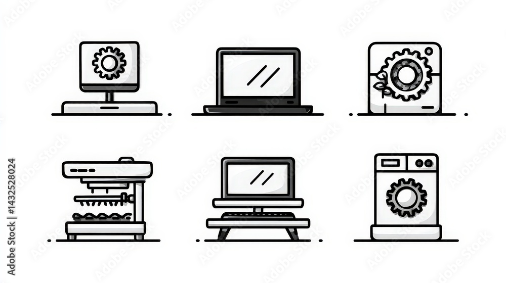 Poster optimized workflow modern device icons gear technology process efficiency