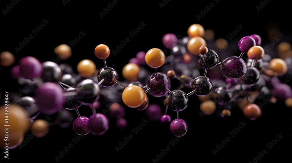 Poster abstract representation of molecular structures in a flowing motion.