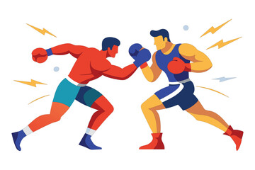 Flat Vector Art of Two Boxers Mid-Fight on White Background