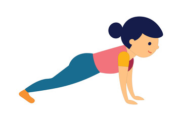 Minimalist Flat Illustration of a Girl Doing Pushups on White Background
