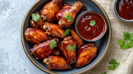 Delicious and Appetizing Glazed Chicken Wings Served with Dipping Sauce