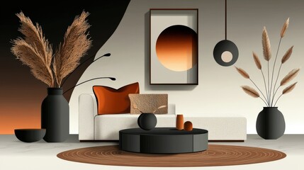 Stylish home decor inspiration modern living room interior design elegant ambiance wide angle aesthetic harmony