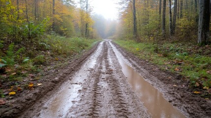 Obraz premium Muddy Forest Road in Autumn