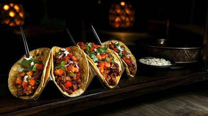 Taco tuesday feast gourmet street tacos in a cozy ambiance for a flavor celebration at your local mexican restaurant