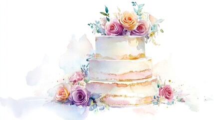 Watercolor wedding cake illustration