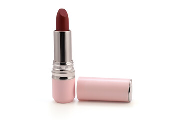 Lipstick maroon bullet. Makeup, Cosmetic, Beauty, Maroon bullet lipstick with open cap on white...