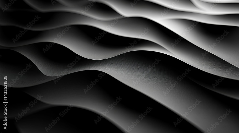 Poster abstract grayscale depiction of undulating, layered forms.