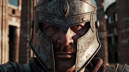 Serious roman legionary guarding ancient ruins - Powered by Adobe