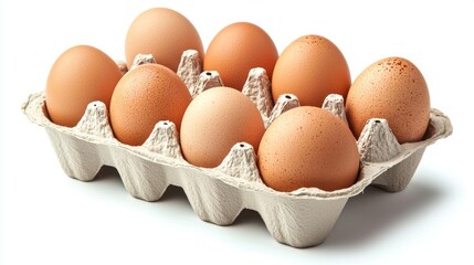 A carton of eggs with a white background