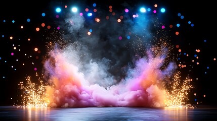 Obraz premium Colorful Smoke and Sparkles Stage Background
