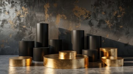 Black and Gold Cylinders Display