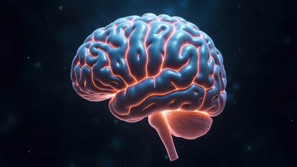 Glowing Human Brain Anatomy 3D Render Neurological Science Medical Illustration