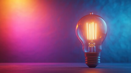 Lit bulb emitting light in a colorful background
