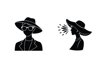 Elegant Woman Wearing Hat And Sunglasses Fashion Illustration Black And White Silhouette