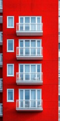 Fototapeta premium Red building balconies windows.