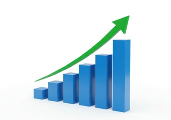 A visual representation of a rising bar graph with a green arrow indicating upward growth trend