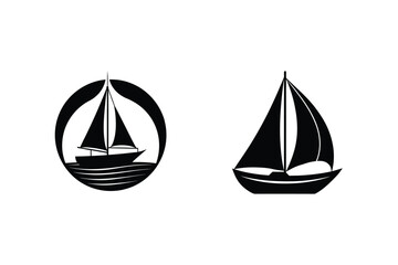 Simple Black And White Sailboat Icons Vector Illustration And Nautical Symbol Set
