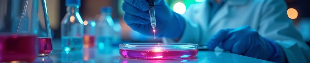 Scientist conducting precise measurements with micropipette and microplate in research lab, scientific, researcher