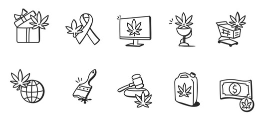 Fototapeta premium Cannabis related line icon set. vector