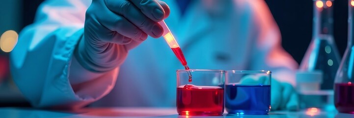 Scientist using pipette to transfer sample into test tube, researcher, analysis
