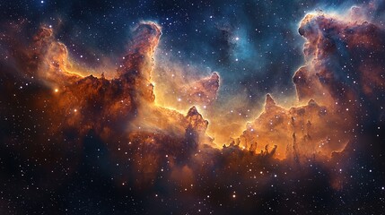 Celestial Tapestry: Golden Nebula and Starry Expanse