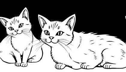 Obraz premium Seamless black & white cartoon cat contour pattern Ideal for fabric, wrapping paper, drawing, fabric