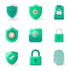Enhancing cybersecurity through shield icons and lock designs digital space graphic collection technology high fidelity concepts