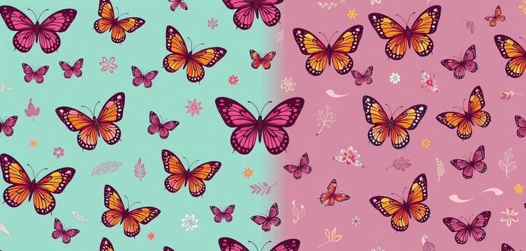Seamless boho butterfly patterns; trendy textile prints, nature, textile