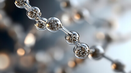Molecular chain forming with transparent spheres containing granules