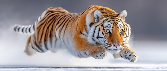 Obraz premium A tiger is running through the snow