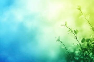 Obraz premium Abstract Spring Branch with Green Leaves on Gradient Blue & Green Background