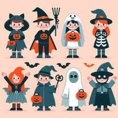 vector image of people wearing halloween costumes
