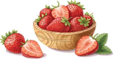 Strawberry Illustration vector design, Strawberries in bowl in white background Illustration vector design