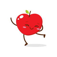 Cute Smiling Red Apple Character Waving – Kawaii Red Fruit Mascot Vector