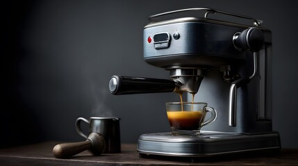 Espresso Machine Making Coffee in Glass Cup