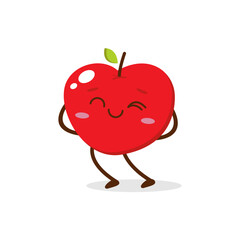 Cute Smiling Red Apple Character Waving – Kawaii Red Fruit Mascot Vector