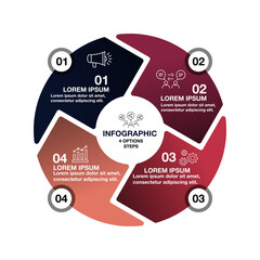 Circle chart infographic template with 4 options for presentations. Vector illustration Eps