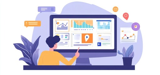 Fototapeta premium Analyzing data visualizations on a big screen