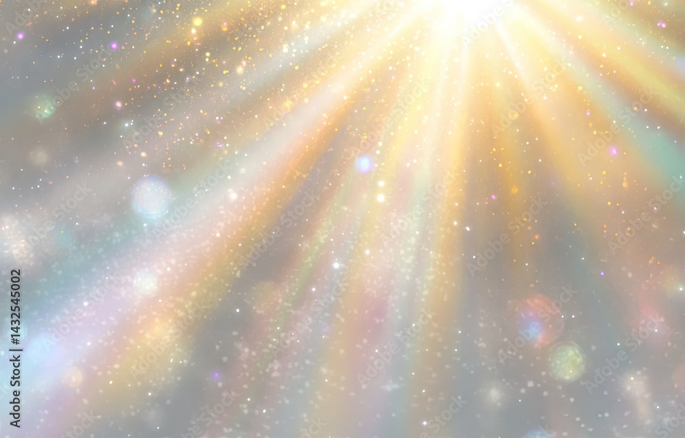 Poster light beam flare overlay with bokeh light effects and shimmering glittering particles