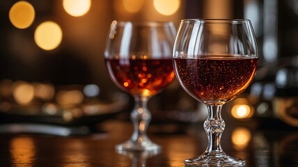 Naklejka premium A fine-aged wine poured into a crystal goblet