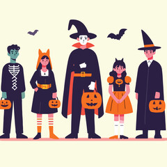 vector image of people wearing halloween costumes