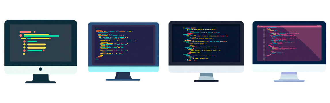 Illustration of a desktop computer screen displaying code isolated on transparent background