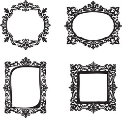 Set of ornate black silhouette picture frames on white background