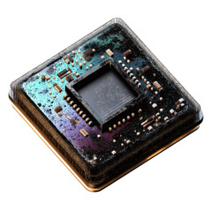 Futuristic Microchip Close-up of a High-Tech Processor with Glowing Components