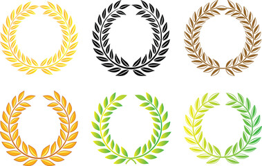 Colorful Laurel Wreath Vector Set – Decorative Leaf Elements & Awards