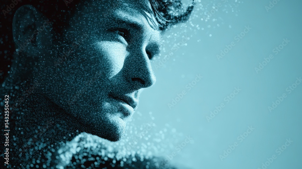 Poster futuristic digital man face scan biometric id technology particle effect